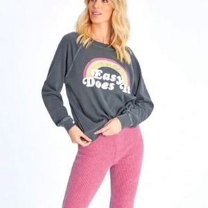 ~NWT Wildfox Easy Does It Sweatshirt Charcoal Rainbow Small Graphic Sweatshirt~